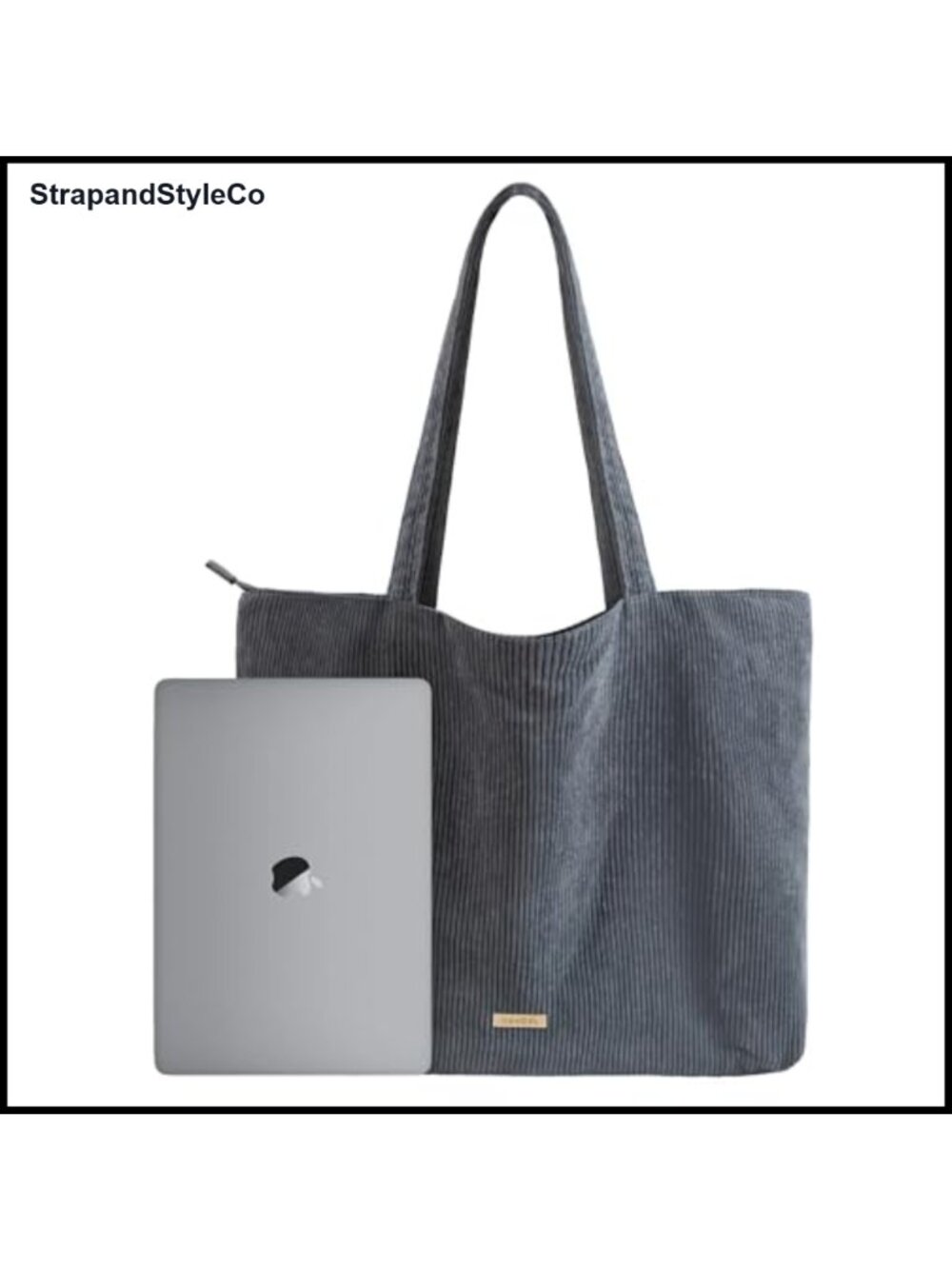 Corduroy Tote Bag with Zipper and Inner Pockets Large Shoulder Bag